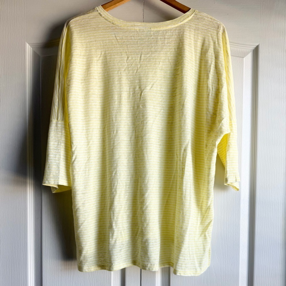 Chico’s Linen Stripe Drop Shoulder 3/4 Sleeve Top 3 - Picture 7 of 9